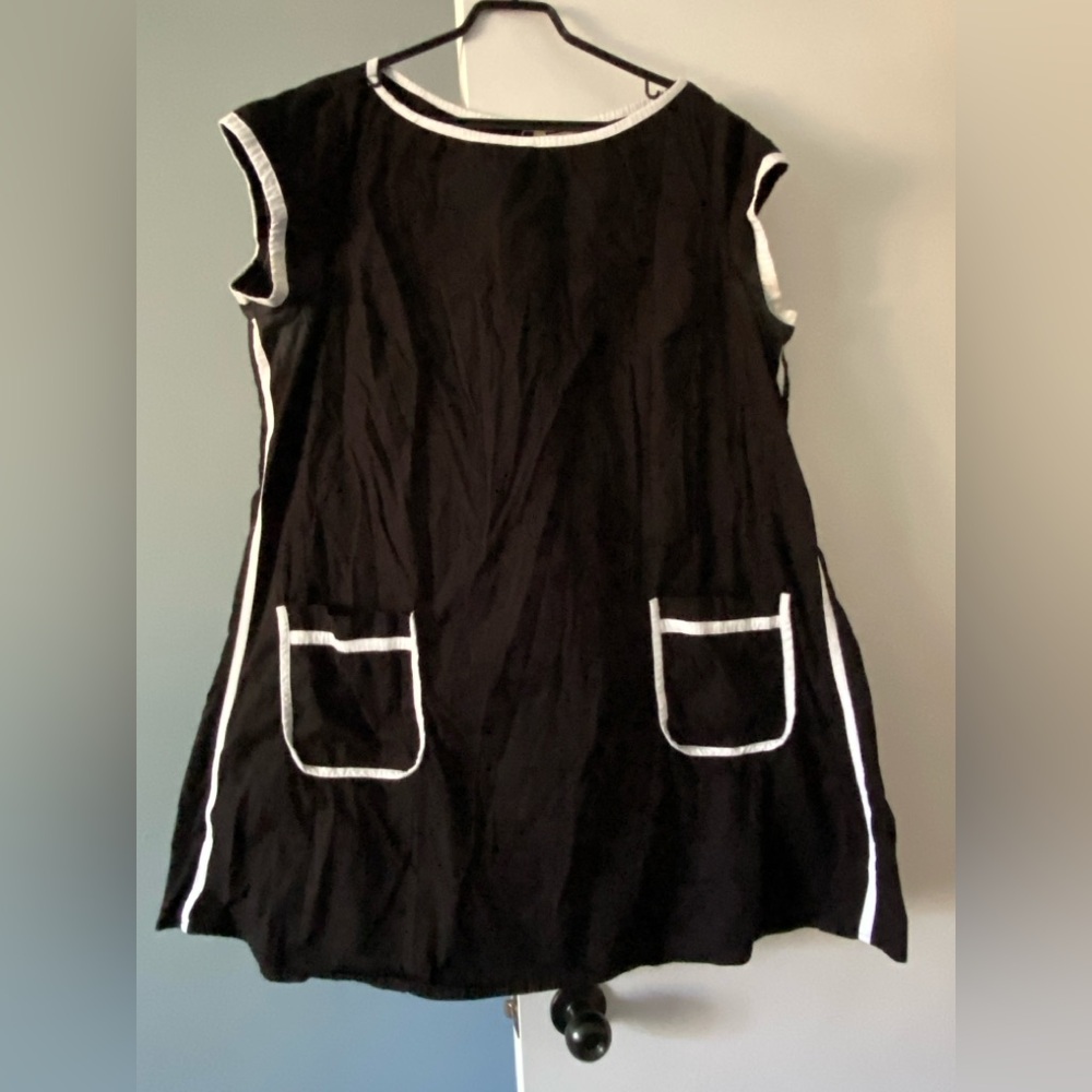 Black Dress with White Trim and Pockets
